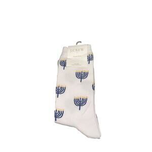J. Crew Trouser Socks‎ Hanukkah Holiday One Size White Menorah New With Tag